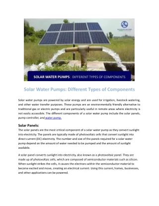 Solar Water Pumps: Different Types of Components
