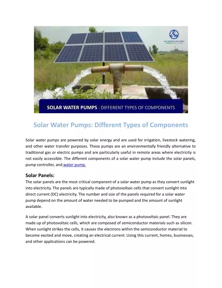 Ppt solar water pumps different types of components powerpoint