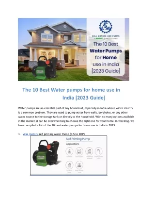The 10 Best Water Pumps for Home Use in India [2023 Guide]