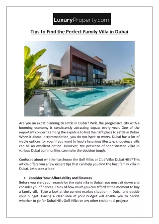 Tips to Find the Perfect Family Villa in Dubai