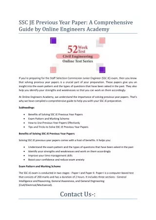 SSC JE Previous Year Paper A Comprehensive Guide by Online Engineers Academy