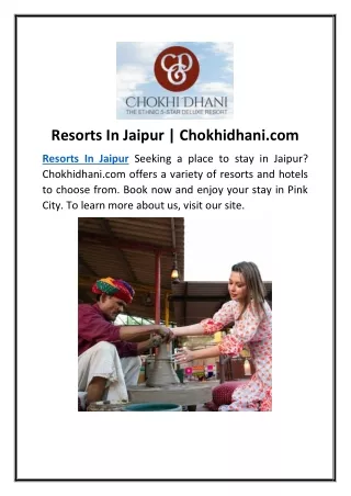 resorts in jaipur chokhidhani com