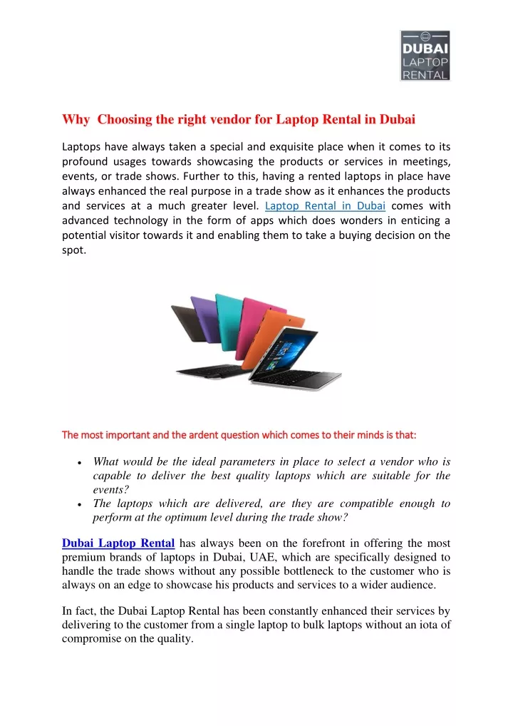 why choosing the right vendor for laptop rental