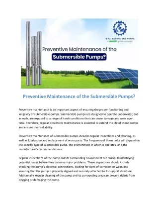 Preventive Maintenance of the Submersible Pumps?