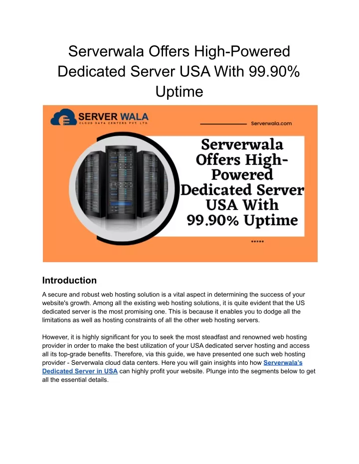 serverwala offers high powered dedicated server