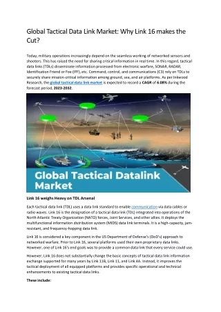 Global Tactical Data Link Market: Why Link 16 makes the Cut?