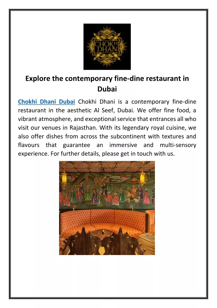 explore the contemporary fine dine restaurant