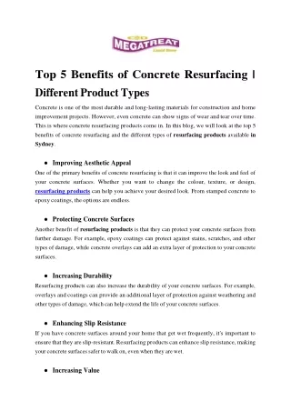 Top 5 Benefits of Concrete Resurfacing _ Different Product Types