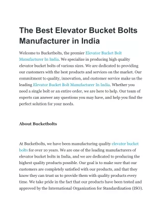 The Best Elevator Bucket Bolts Manufacturer in India