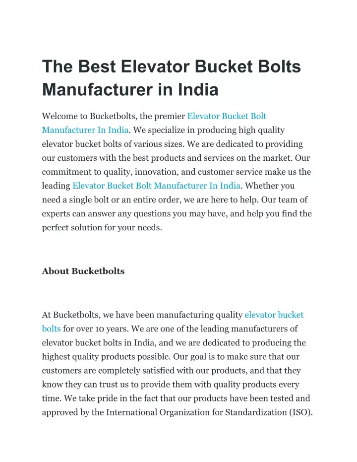 the best elevator bucket bolts manufacturer