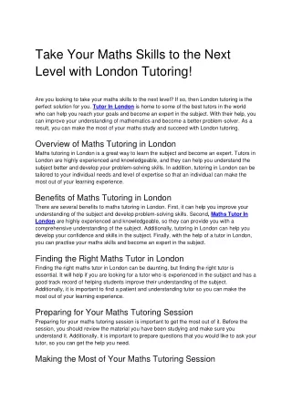 Take Your Maths Skills to the Next Level with London Tutoring!