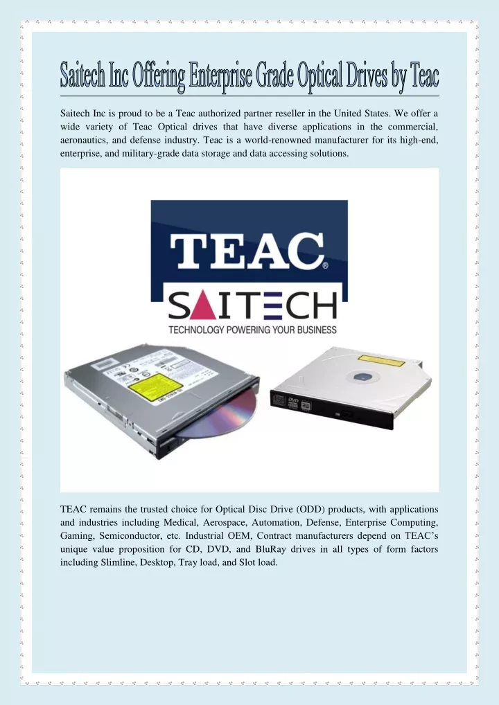 saitech inc is proud to be a teac authorized