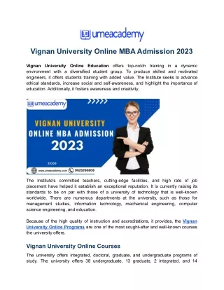 Vignan University Online MBA Admission 2023