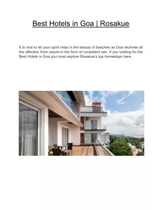 Best Hotels in Goa | Rosakue