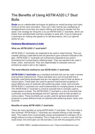 the benefits of using astm a320 l7 stud bolts
