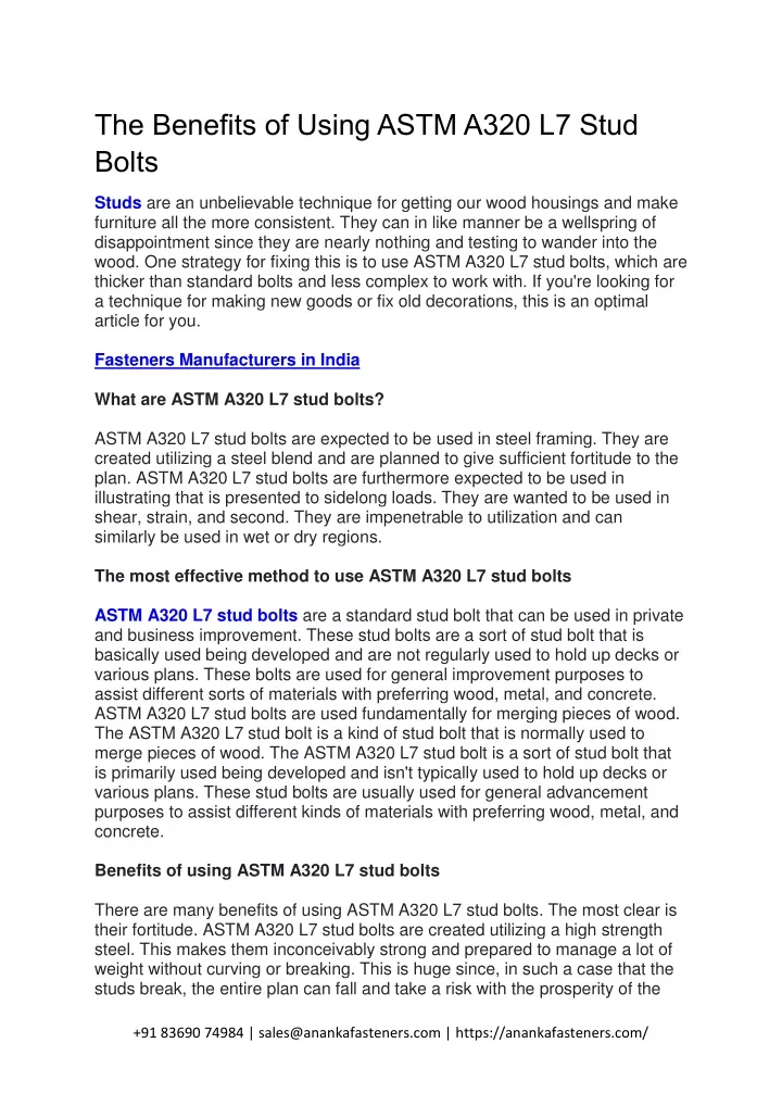 the benefits of using astm a320 l7 stud bolts