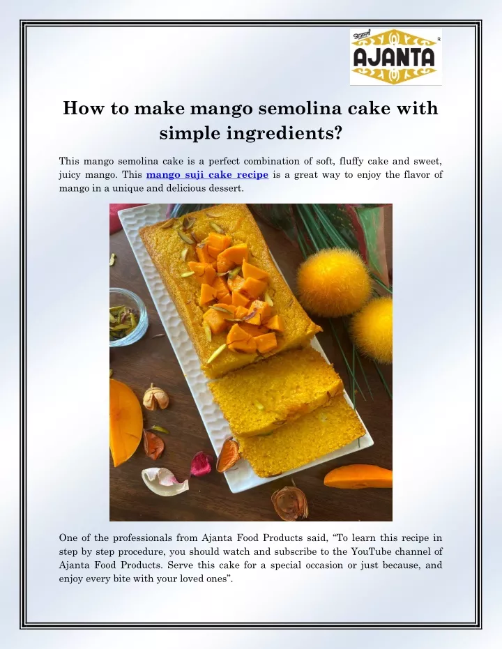 how to make mango semolina cake with simple