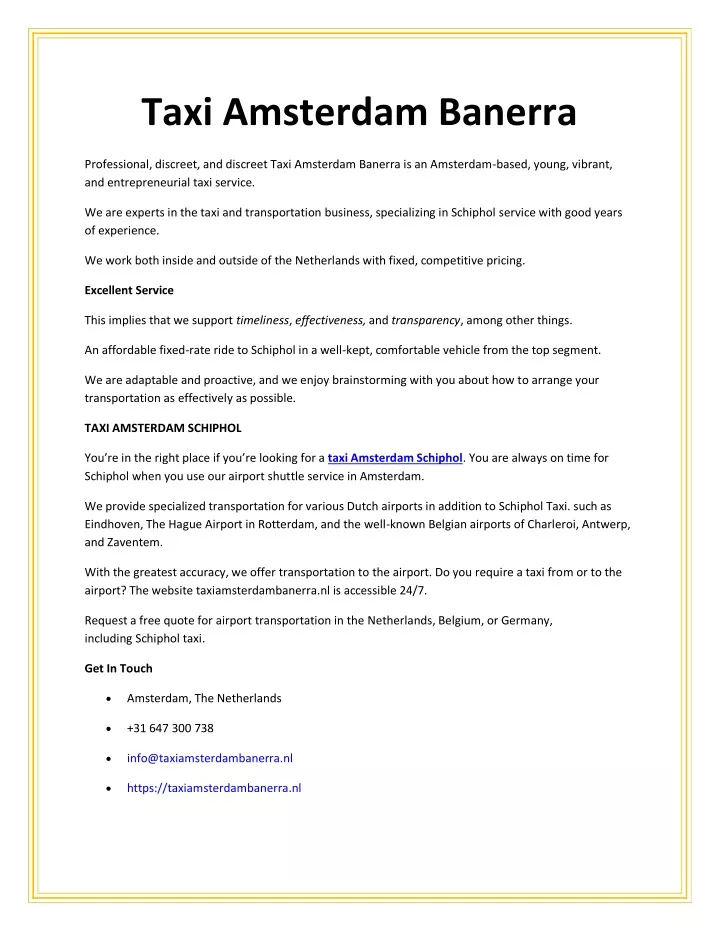 taxi amsterdam banerra