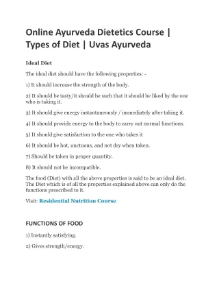 Online Ayurveda Dietetics Course - Uvas Ayurveda
