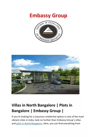 Villa in Bangalore |Plots in Bangalore | Embassy Group