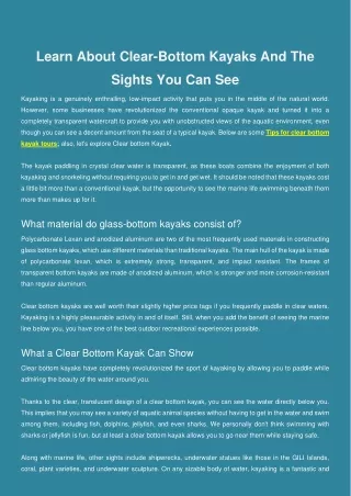 learn about clear bottom kayaks and the