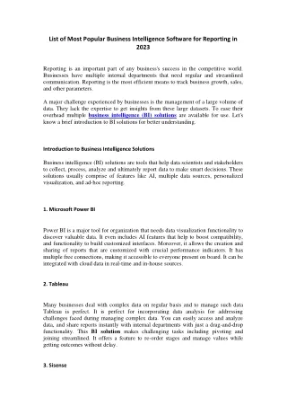 list of most popular business intelligence