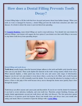 How does a Dental Filling Prevents Tooth Decay?