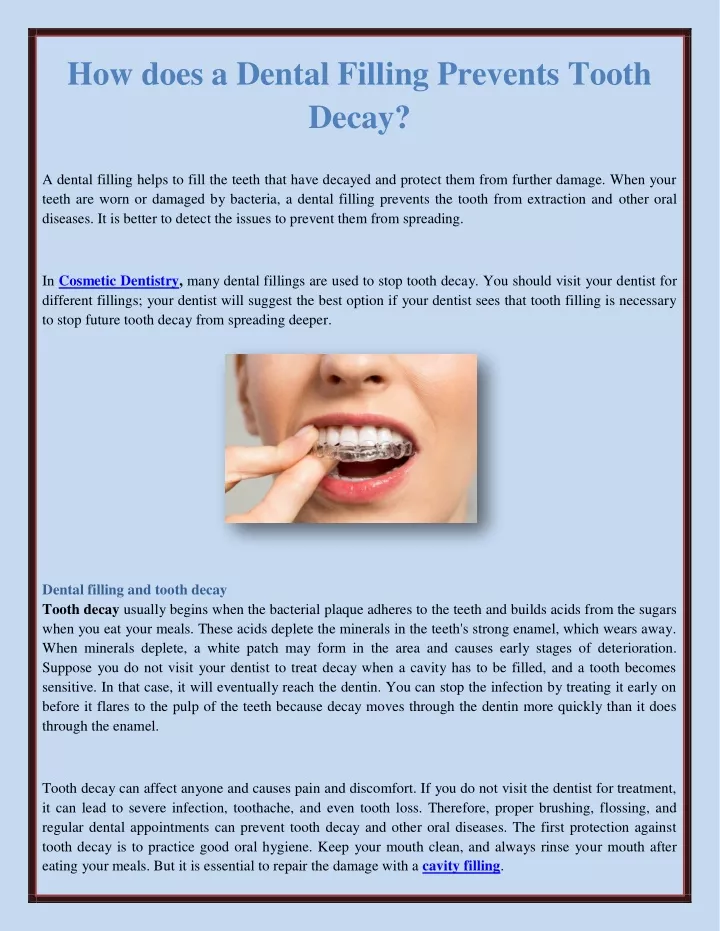 how does a dental filling prevents tooth decay