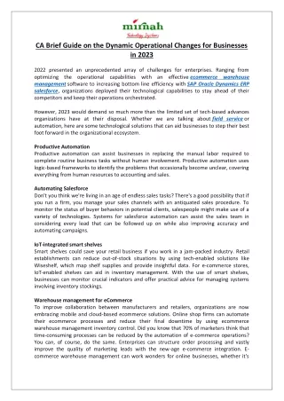 CA Brief Guide on the Dynamic Operational Changes for Businesses in 2023