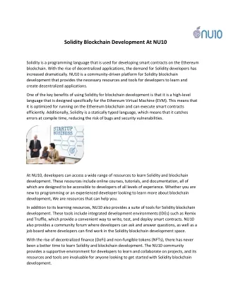 Solidity blockchain development - NU10