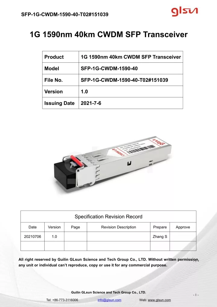 sfp 1g cwdm 1590 40 t02 151039