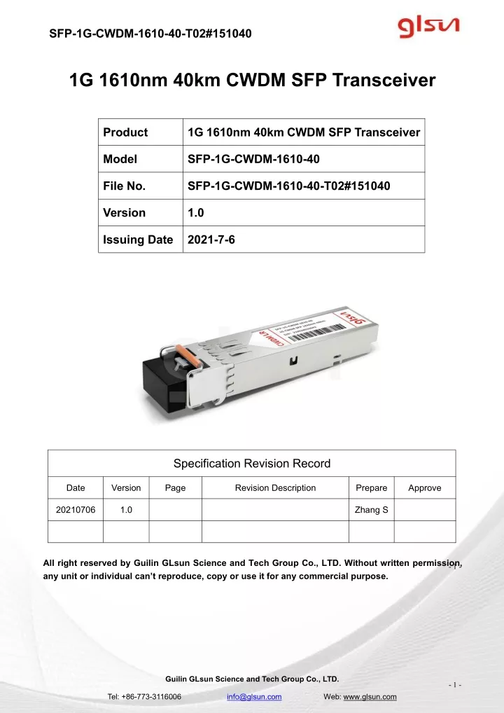 sfp 1g cwdm 1610 40 t02 151040