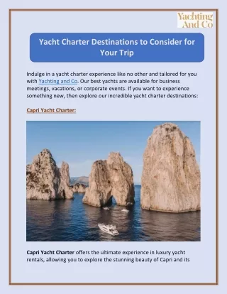 Yacht Charter Destinations to Consider for Your Trip