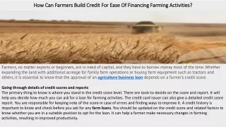 How Can Farmers Build Credit For Ease Of Financing Farming Activities?