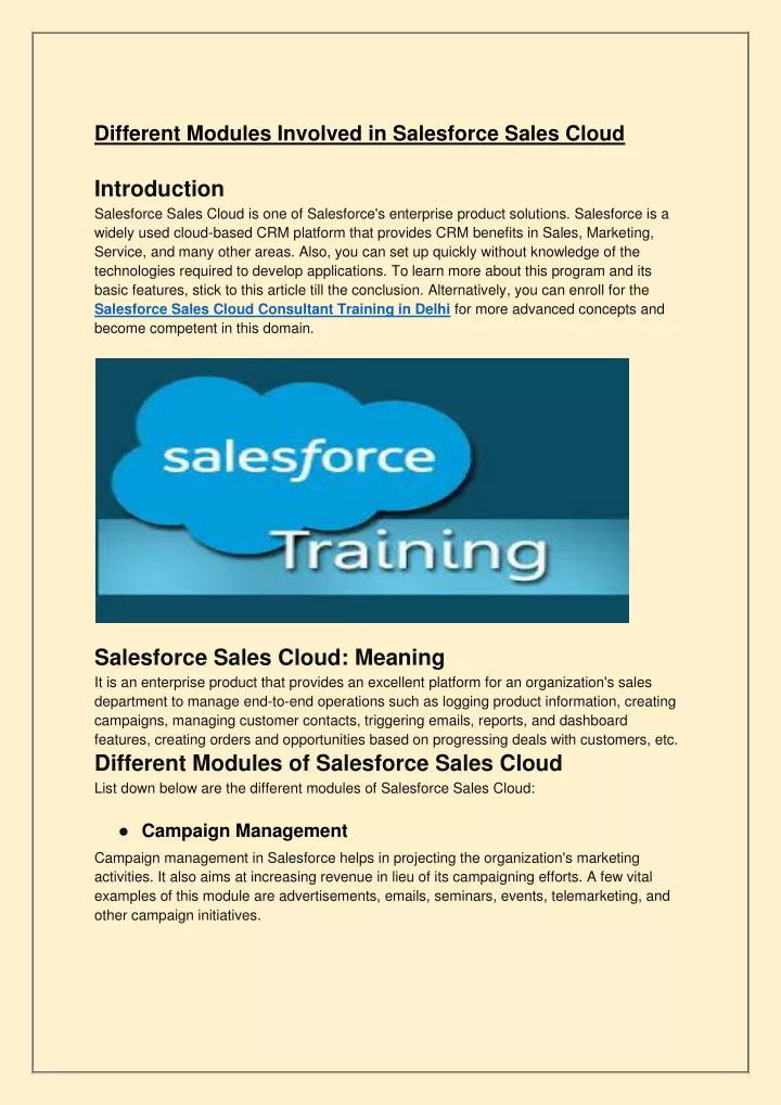 different modules involved in salesforce sales