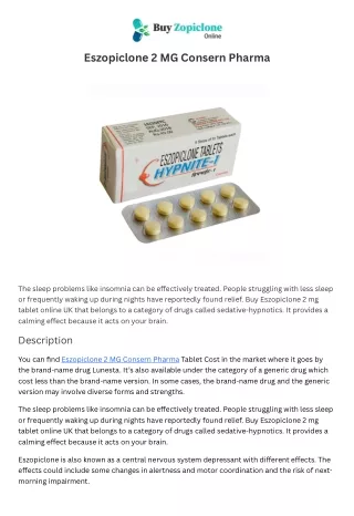 Buy Eszopiclone 2 MG Consern Pharma tablet Online UK