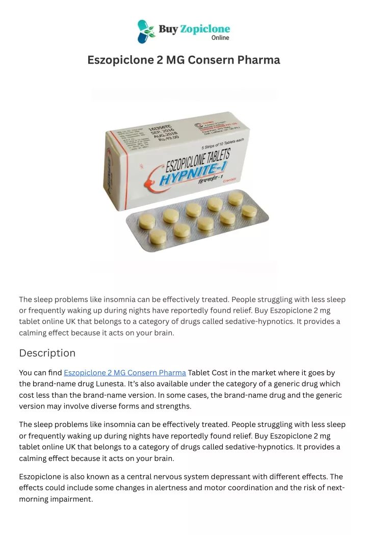 eszopiclone 2 mg consern pharma