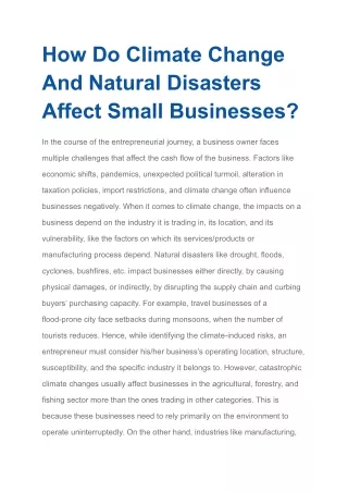 How Do Climate Change And Natural Disasters Affect Small Businesses?