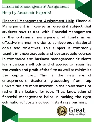 financial manangement assignment help by academic