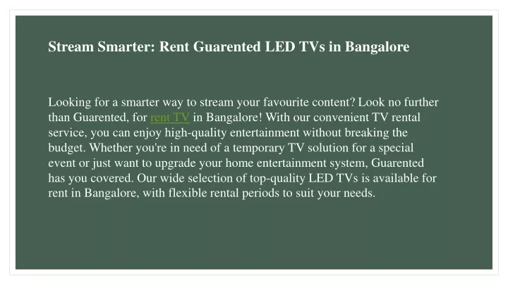 stream smarter rent guarented led tvs in bangalore