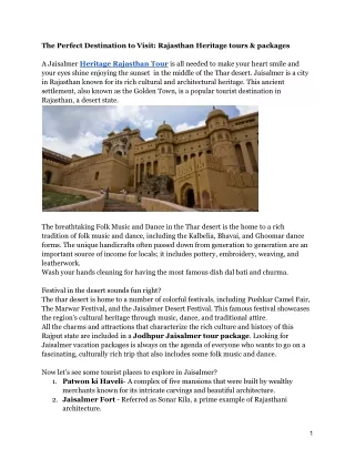Rajasthan Heritage tours & packages