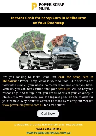 Instant Cash for Scrap Cars in Melbourne at Your Doorstep