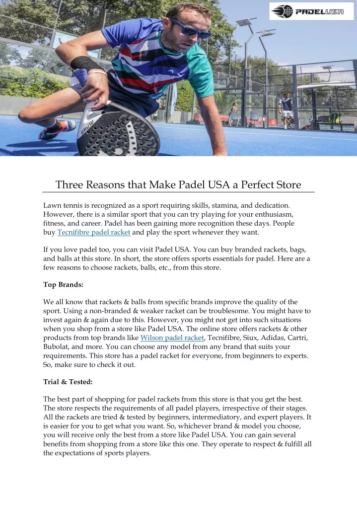 three reasons that make padel usa a perfect store