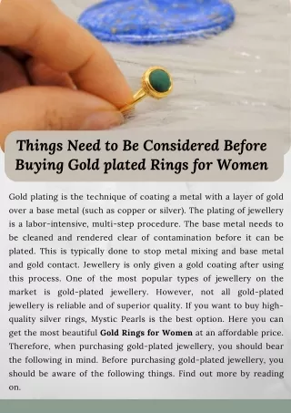 Things Need to Be Considered Before Buying Gold plated Rings for Women