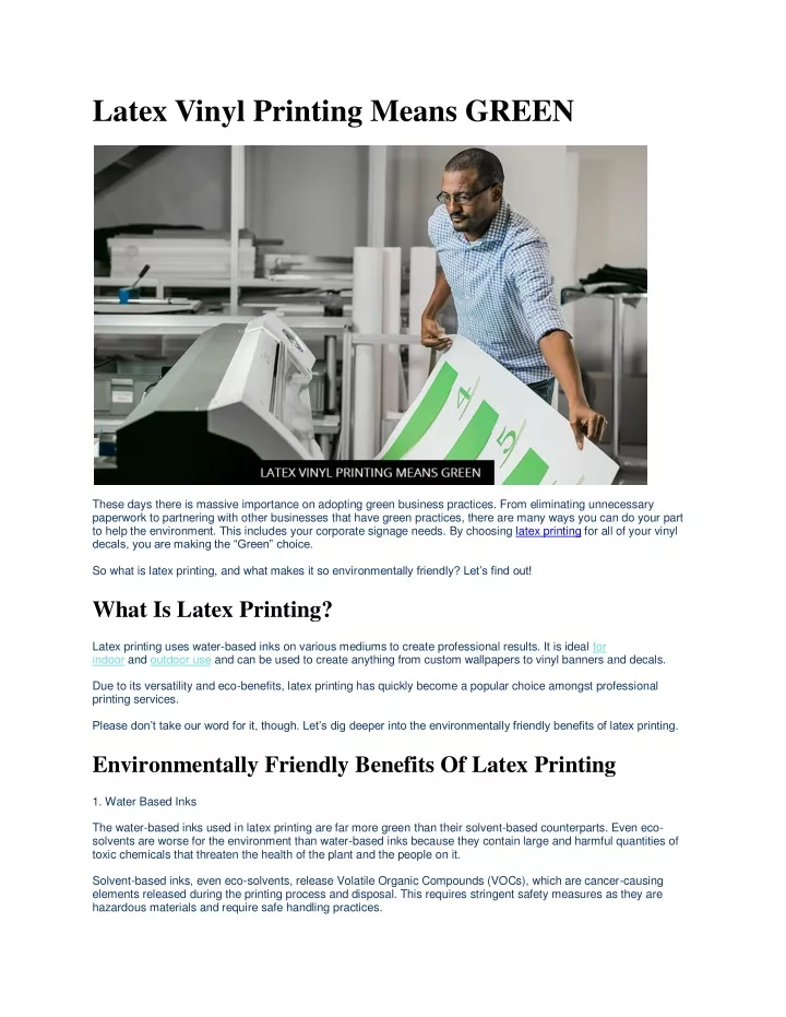latex vinyl printing means green