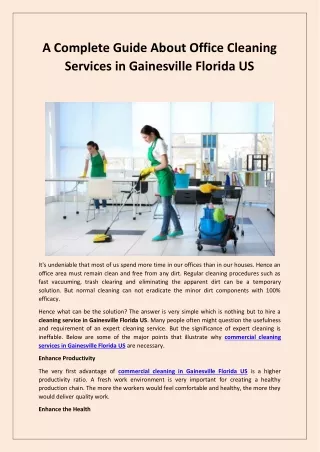 A Complete Guide About Office Cleaning Services in Gainesville Florida US