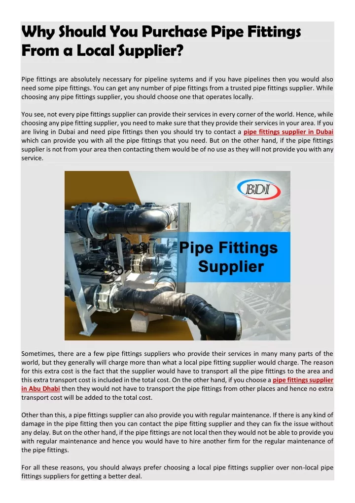 why should you purchase pipe fittings from