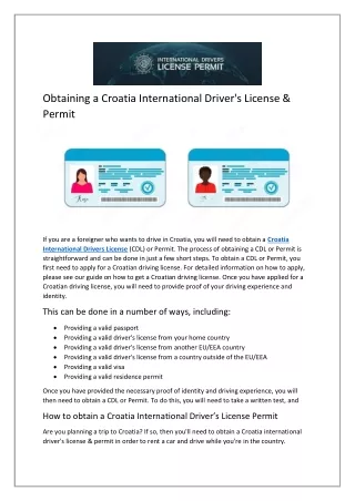 Obtaining a Croatia International Driver's License & Permit