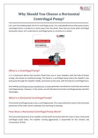 why should you choose a horizontal centrifugal
