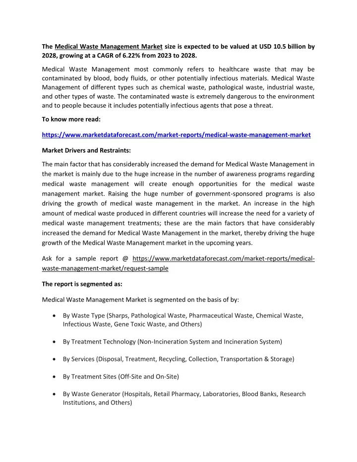 the medical waste management market size